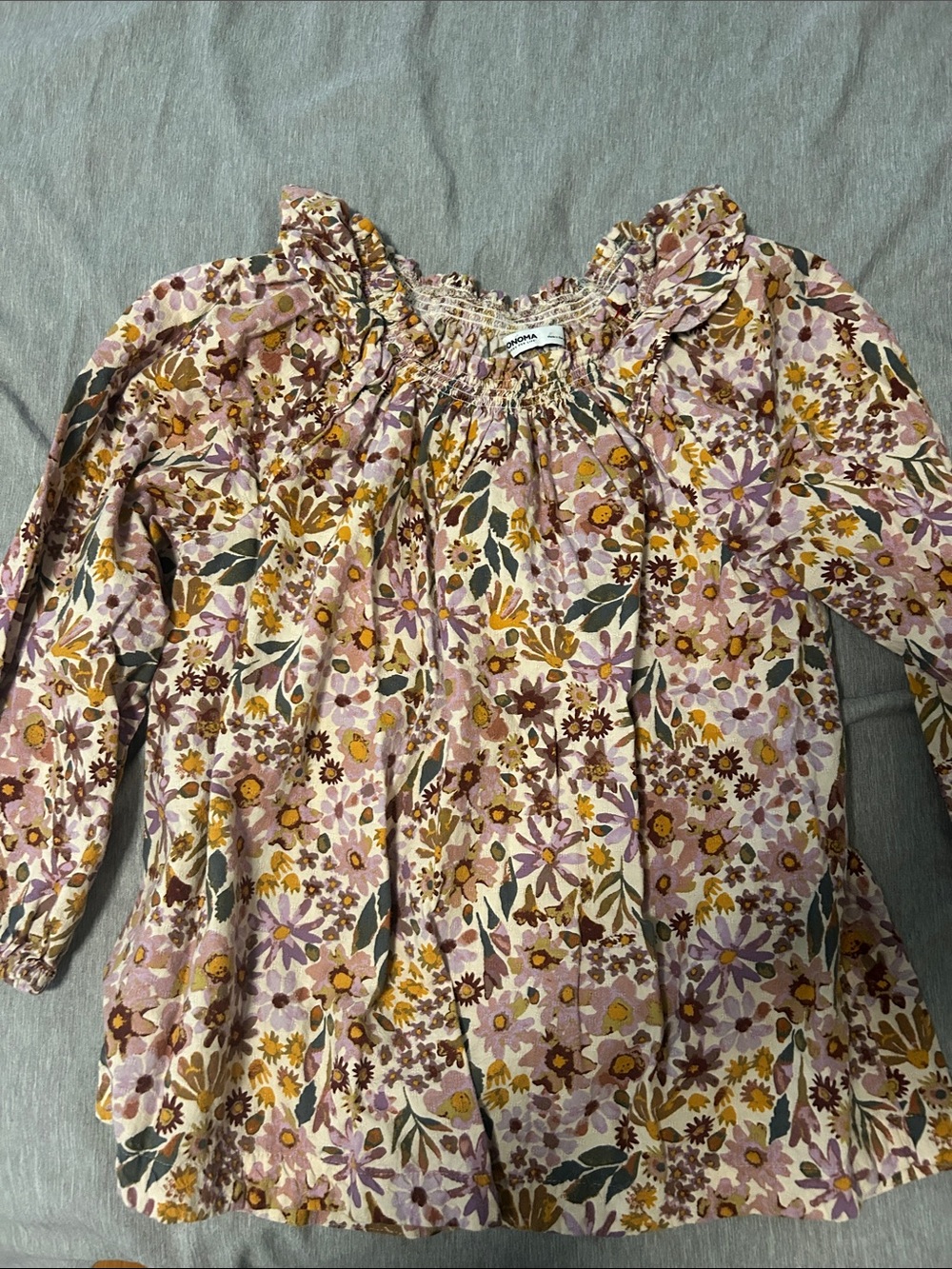 Sonoma Mauve Floral Smocked Ruffle Blouse